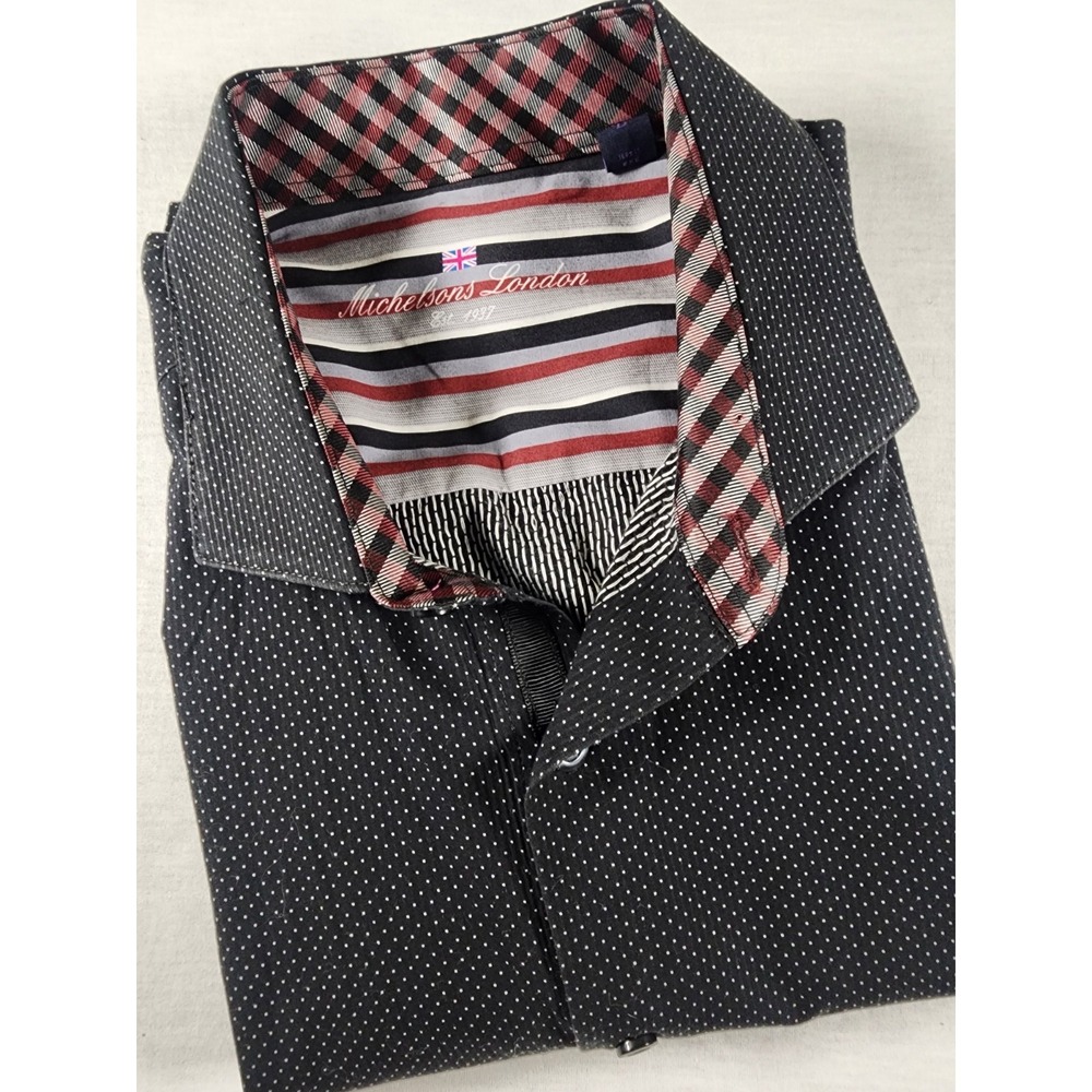 Michelsons London Black Red Plaid Flip Cuff Long Sleeve Mens Large Cotton Shirt
